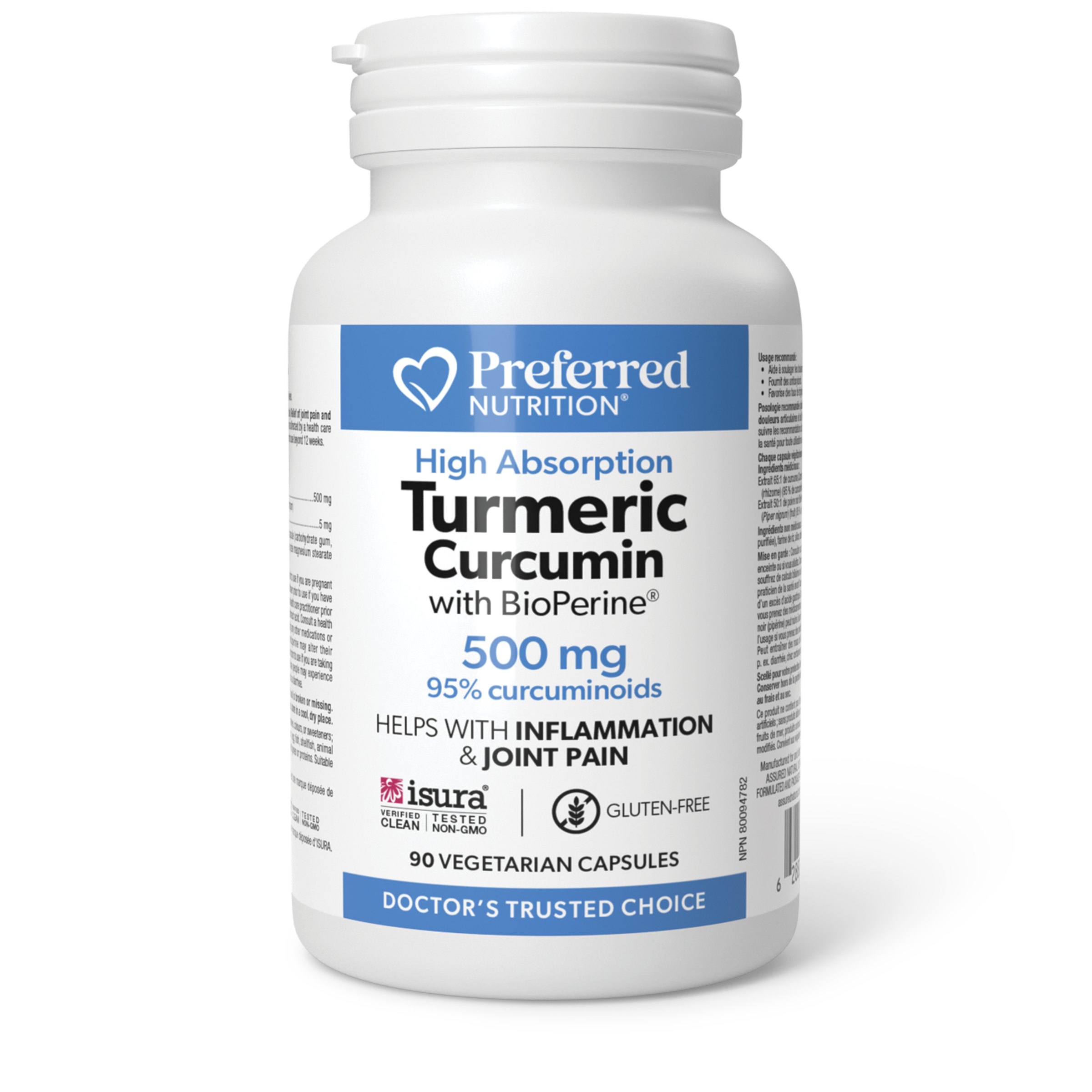 Preferred Nutrition Turmeric Curcumin with Bioperine 500 mg 90 Vegetarian Capsules
