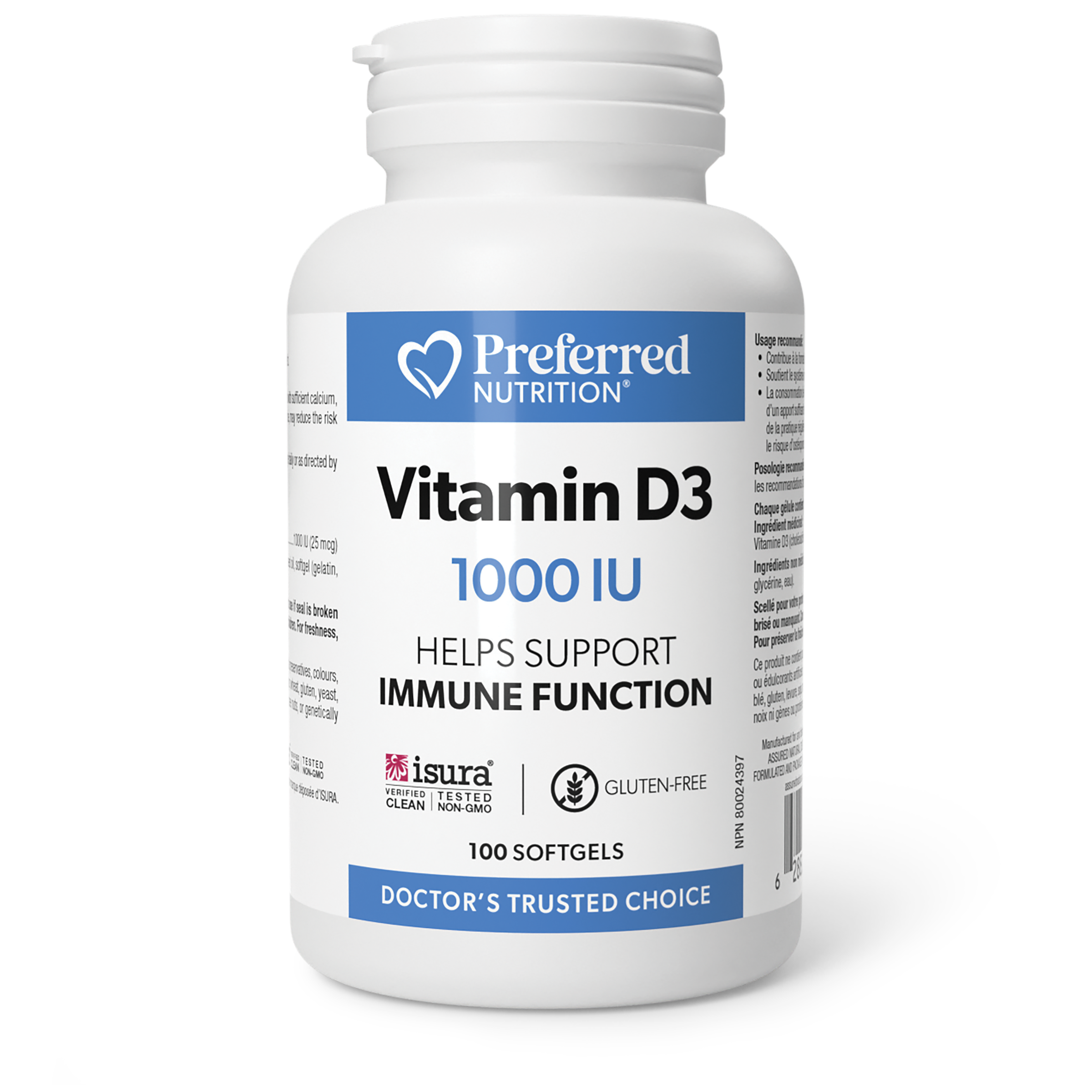 Preferred Nutrition Vitamin D3 1000IU 100 Softgels