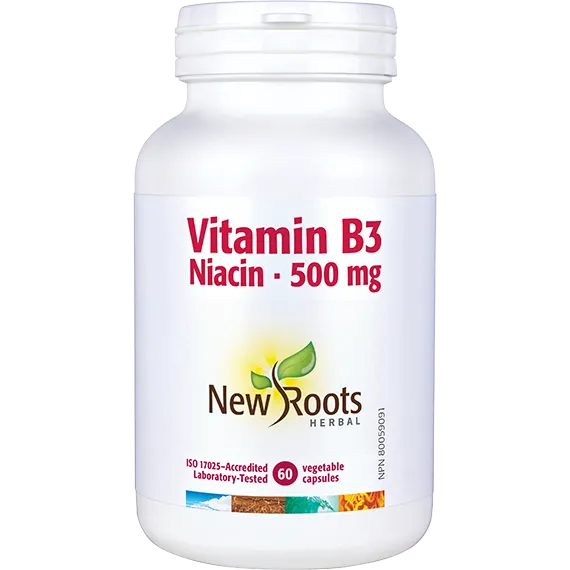 New Roots B3 Niacin 500mg 60 Vegetarian Capsules