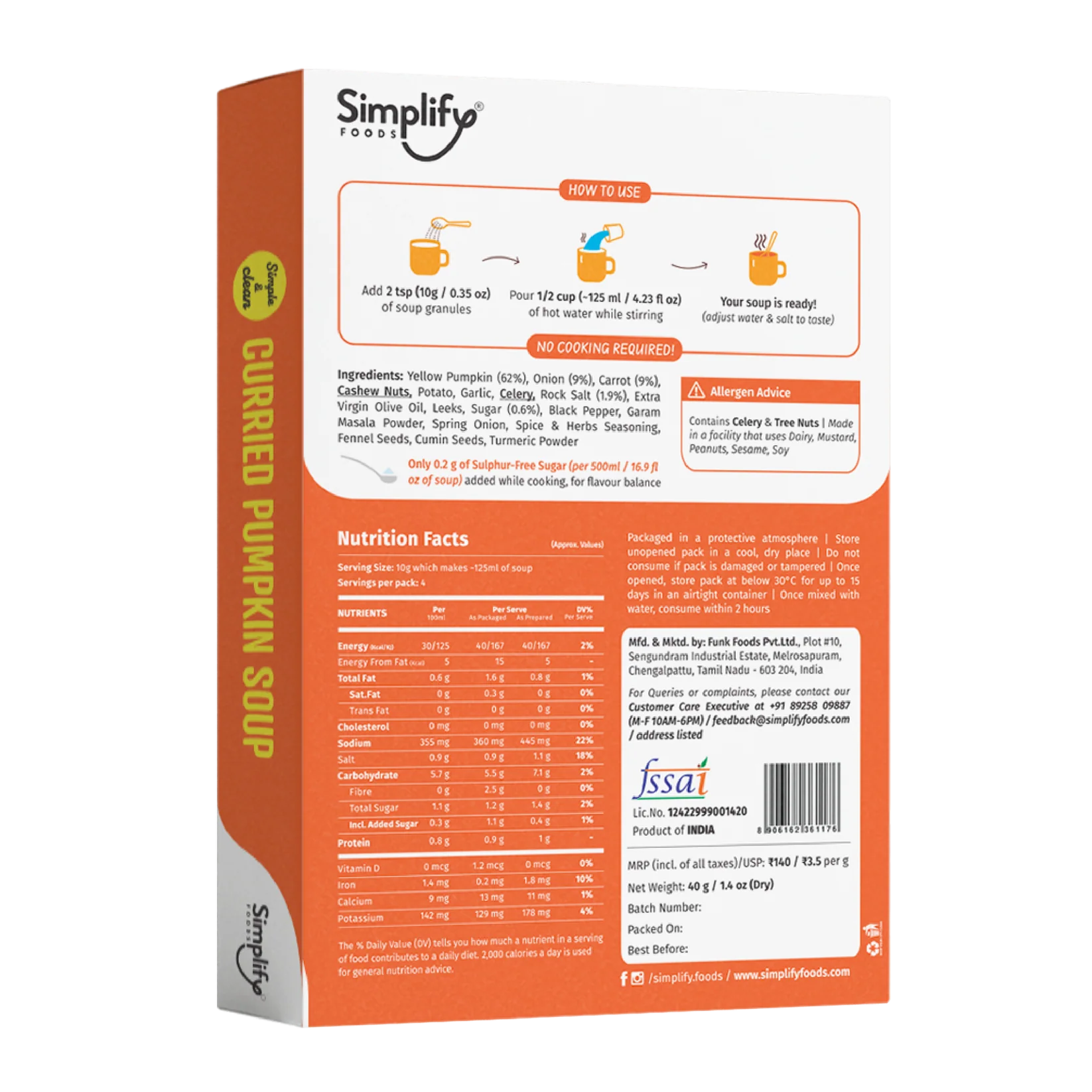 Simplify Foods Curried Pumpkin Soup Mix 40g