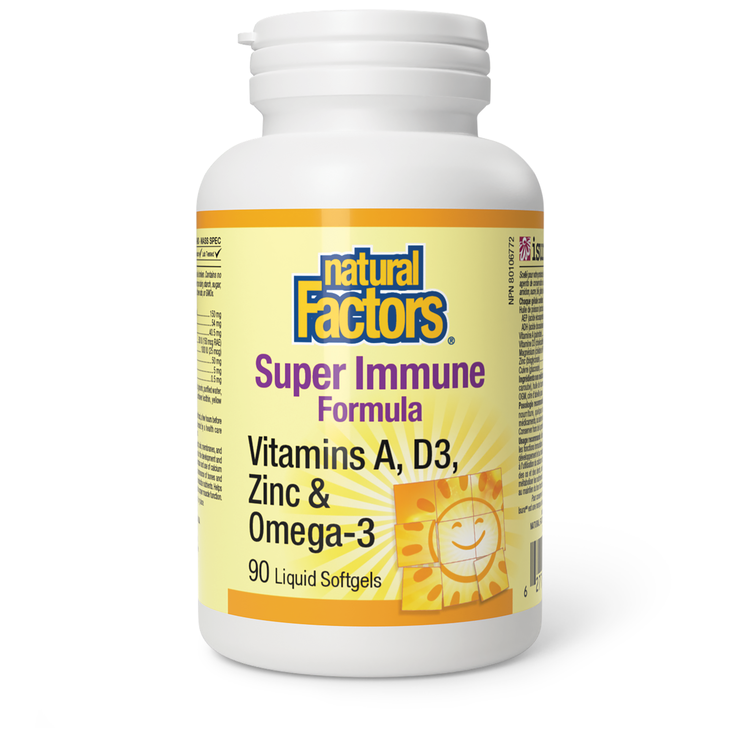 Natural Factors Super Immune Formula Vitamins A, D3, Zinc & Omega-3 90 Softgels