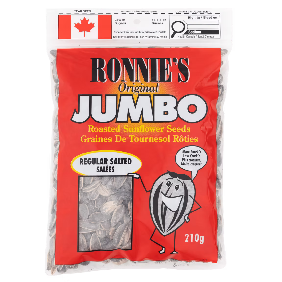 Ronnie's Original Jumbo Roasted Sunflower Seeds Regular Salted 210g