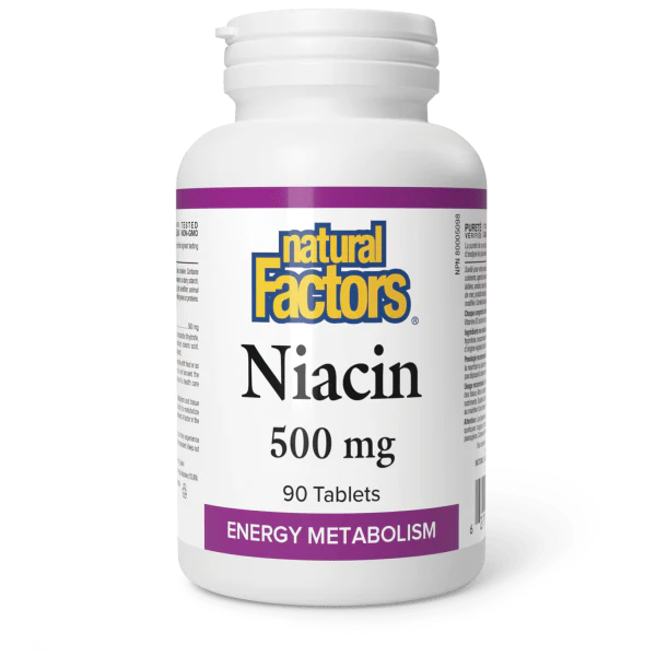 Natural Factors Niacin 500mg (Nicotinic Acid/Vitamin B3) 500mg 90 Tablets