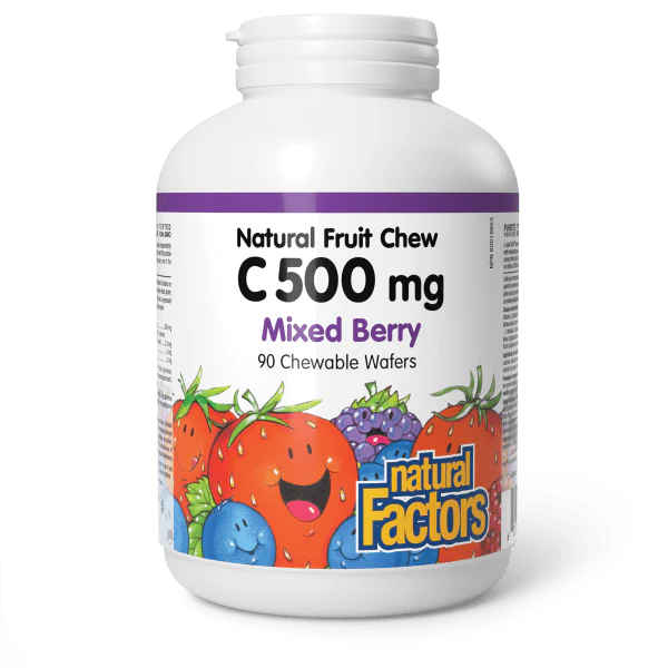 Natural Factors Vitamin C 500mg Mixed Berry (Formerly: Blueberry, Raspberry and Boysenberry) 90 Chewable Tablets