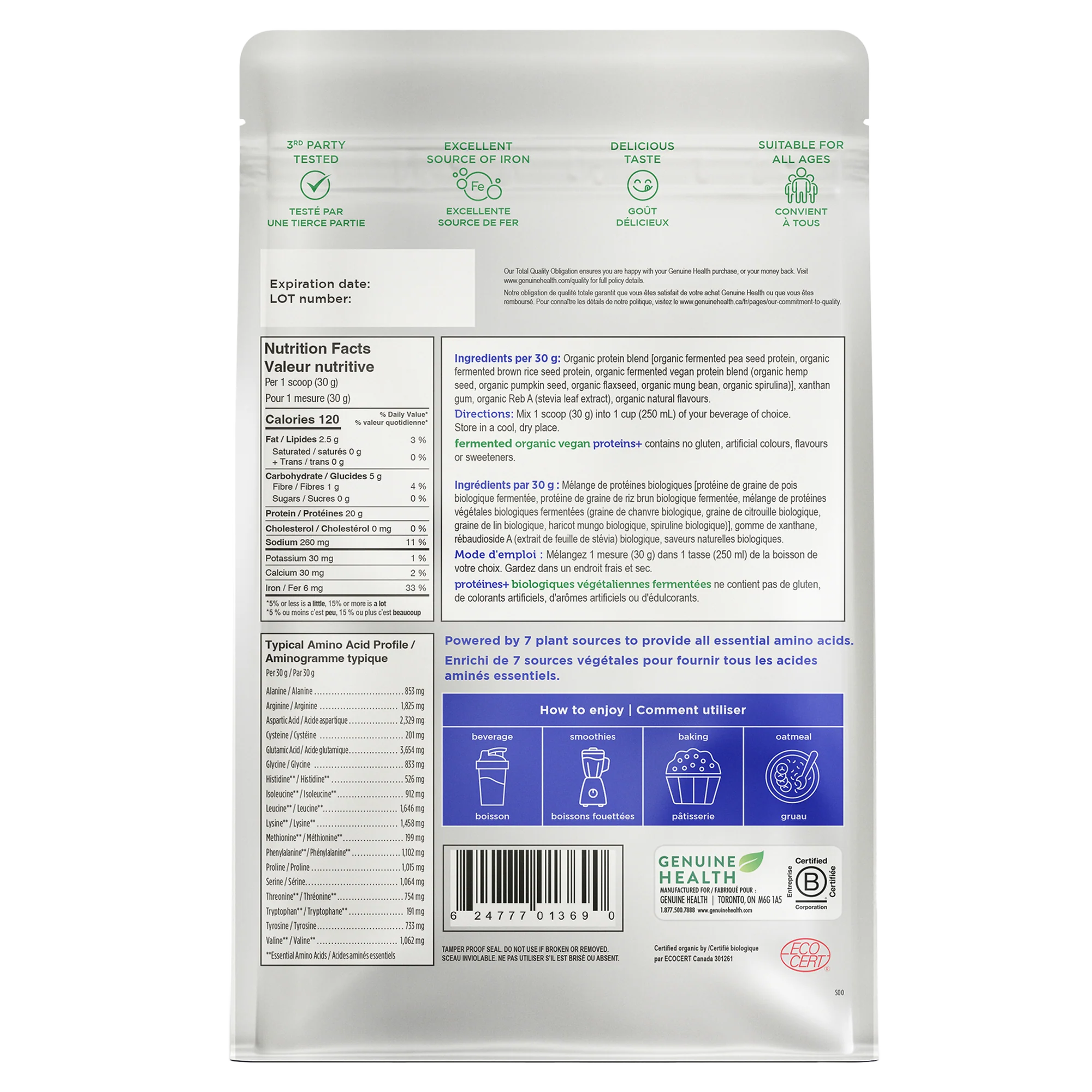 Genuine Health Organic Fermented Vegan Proteins+ Vanilla 300g