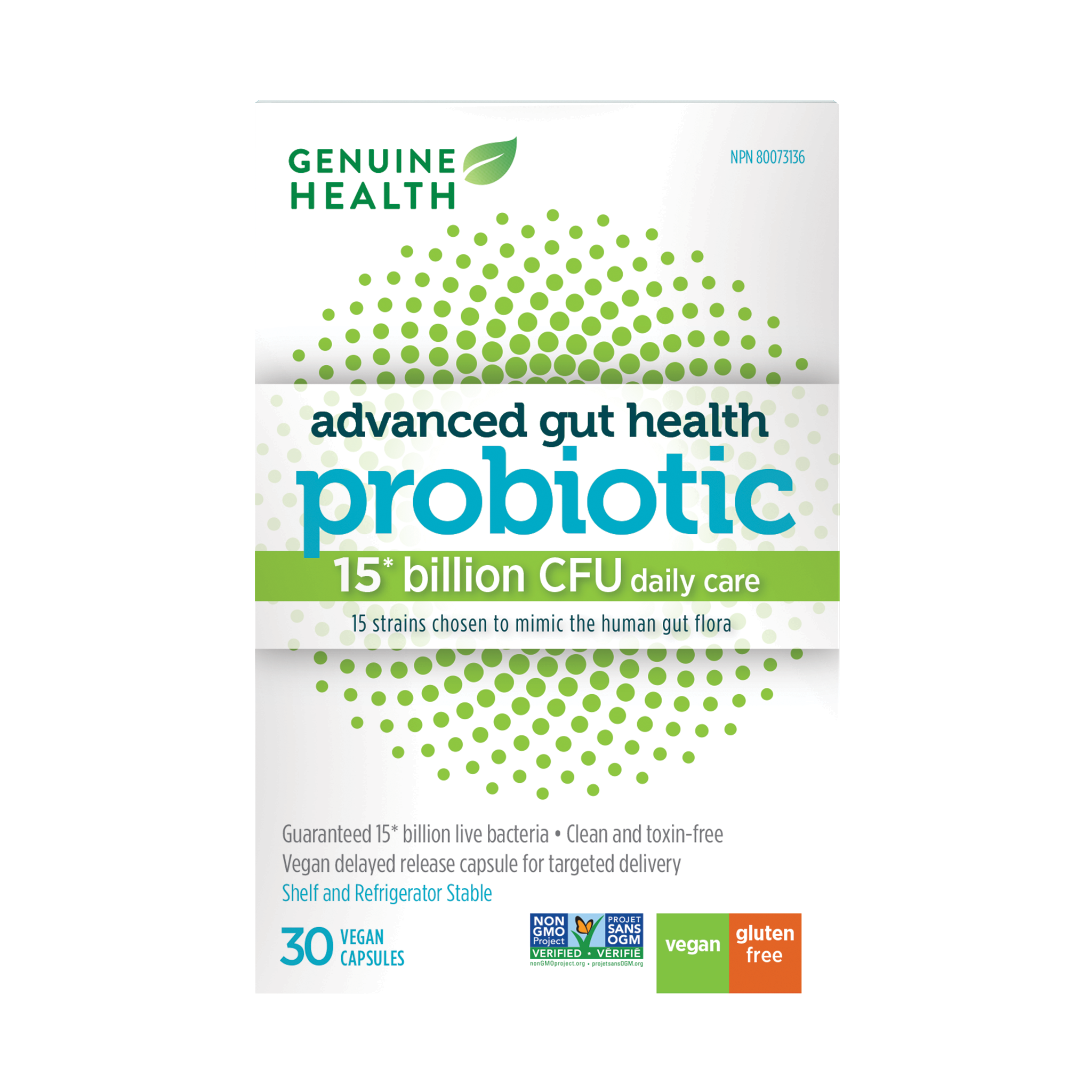 Genuine Health Advanced Gut Health Probiotic 15 Billion 30 Vegetarian Capsules