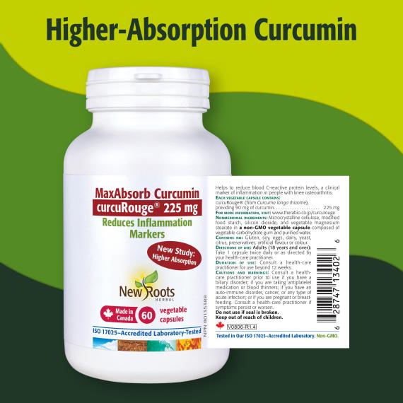 New Roots MaxAbsorb Curcumin curcuRouge 225mg 60 Vegetarian Capsules