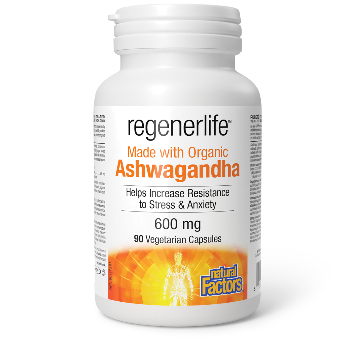 Natural Factors RegenerLife Organic Ashwagandha 600mg 90 Vegetarian Capsules