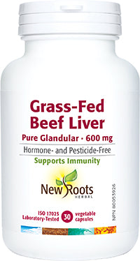 New Roots Grass-Fed Beef Liver Pure Glandular 600mg 30 Capsules