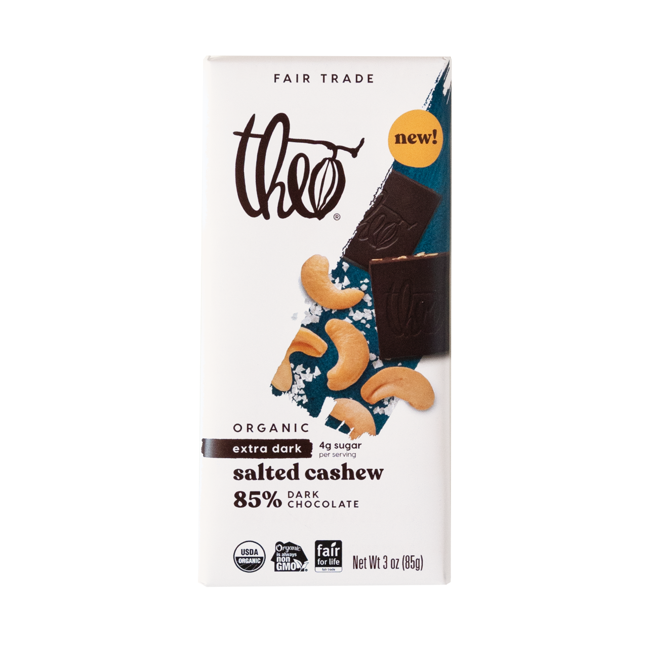 Theo Salted Cashew 85% Dark Chocolate Bar 85g