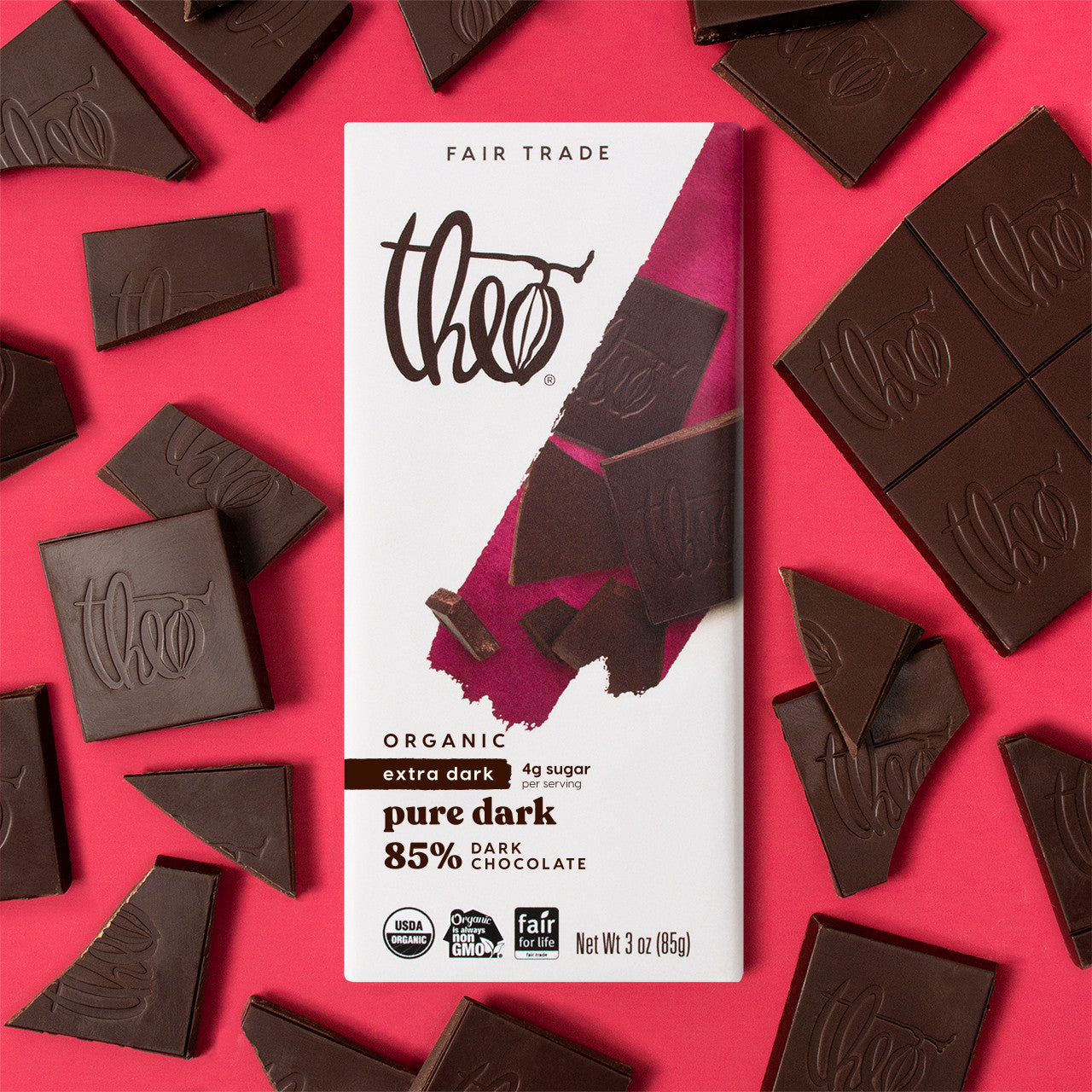 Theo Organic 85% Pure Dark Chocolate Bar 85g