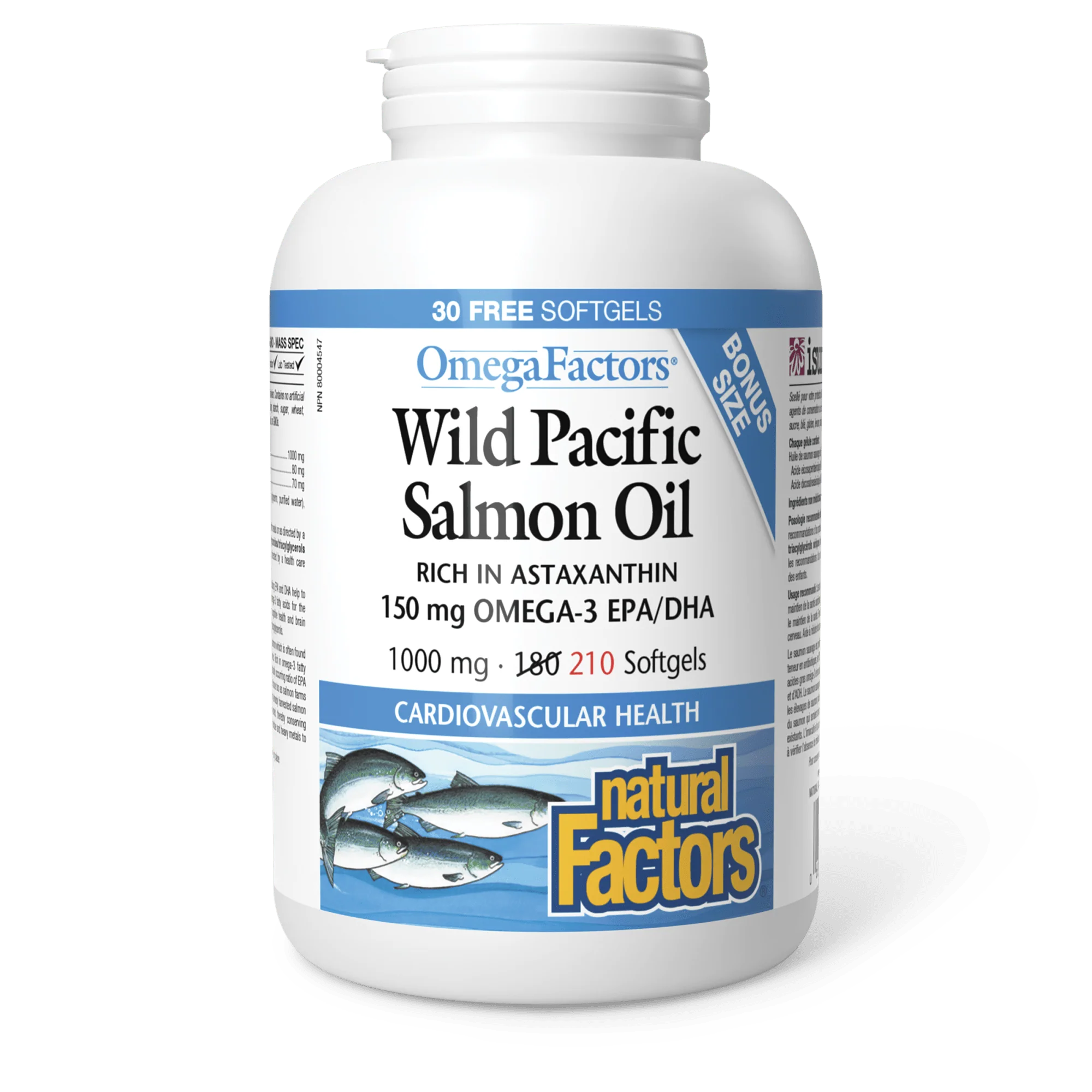 Natural Factors OmegaFactors Wild Pacific Salmon Oil 1000mg BONUS 210 Softgels