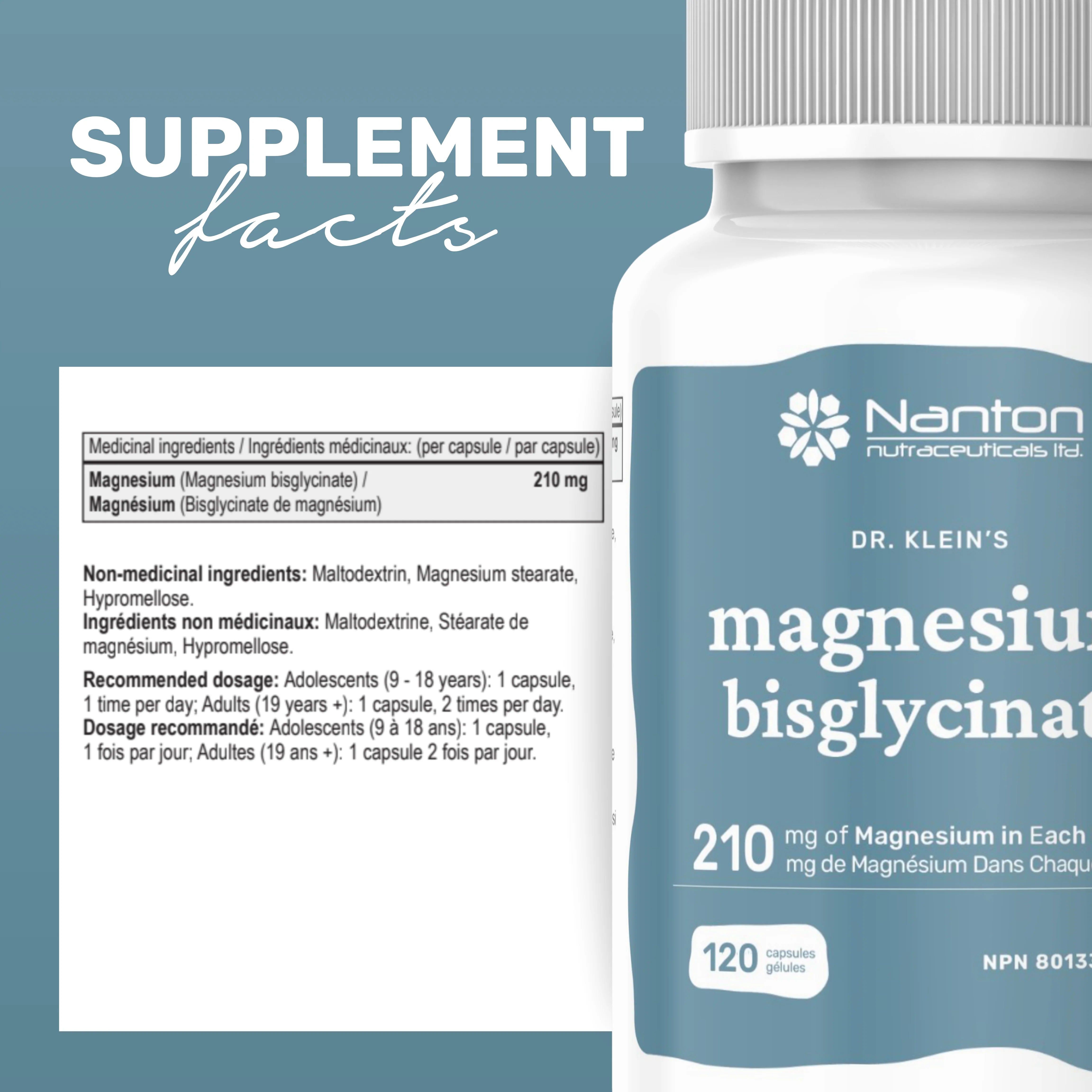 Nanton Magnesium Bisglycinate 120 Vegetarian Capsules