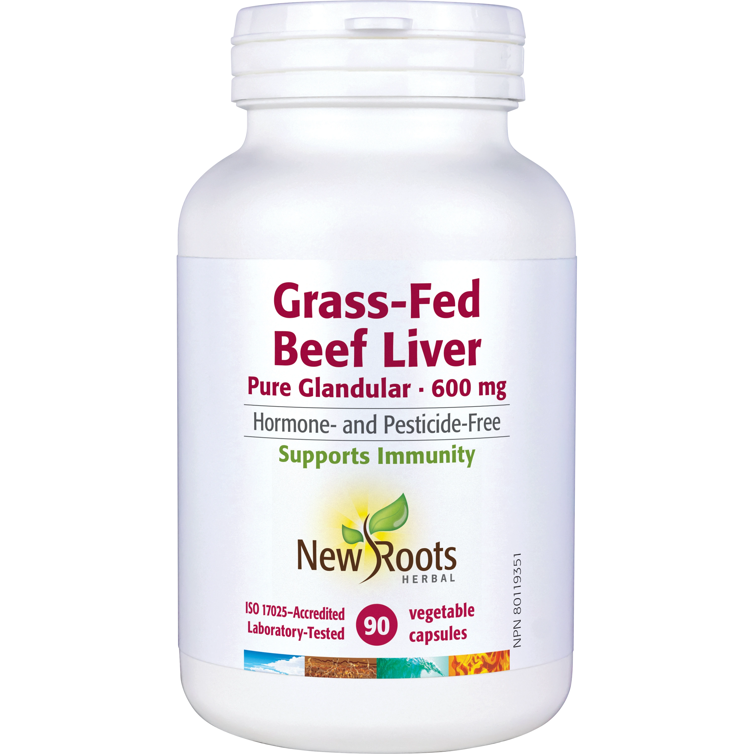 New Roots Grass-Fed Beef Liver Pure Glandular 600mg 90 Capsules