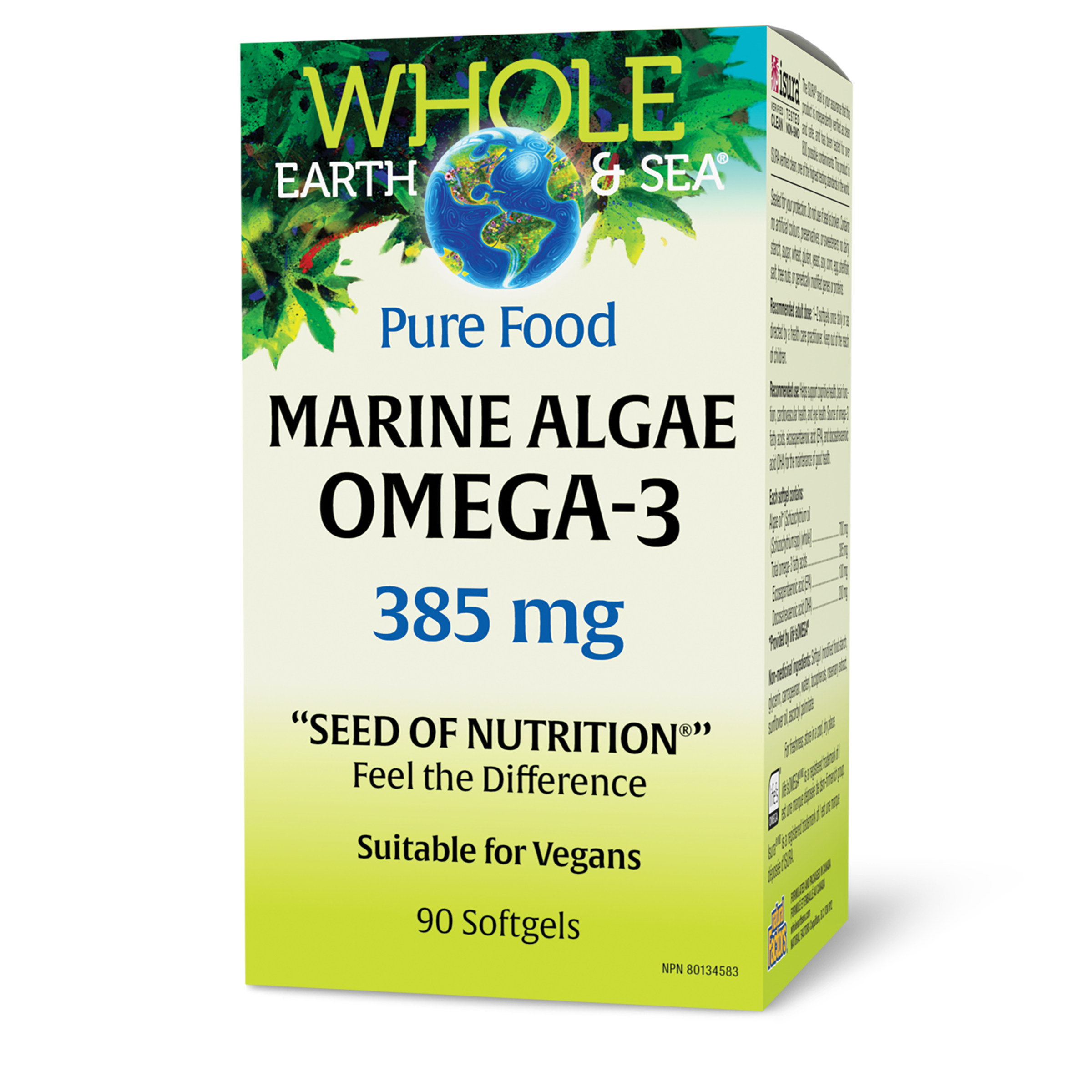 Whole Earth & Sea Marine Algae Vegan Omega-3 385mg 90 Vegetarian Softgels