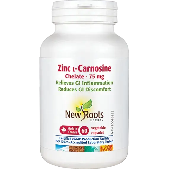 New Roots Zinc L-Carnosine Chelate 75mg 60 Vegetarian Capsules