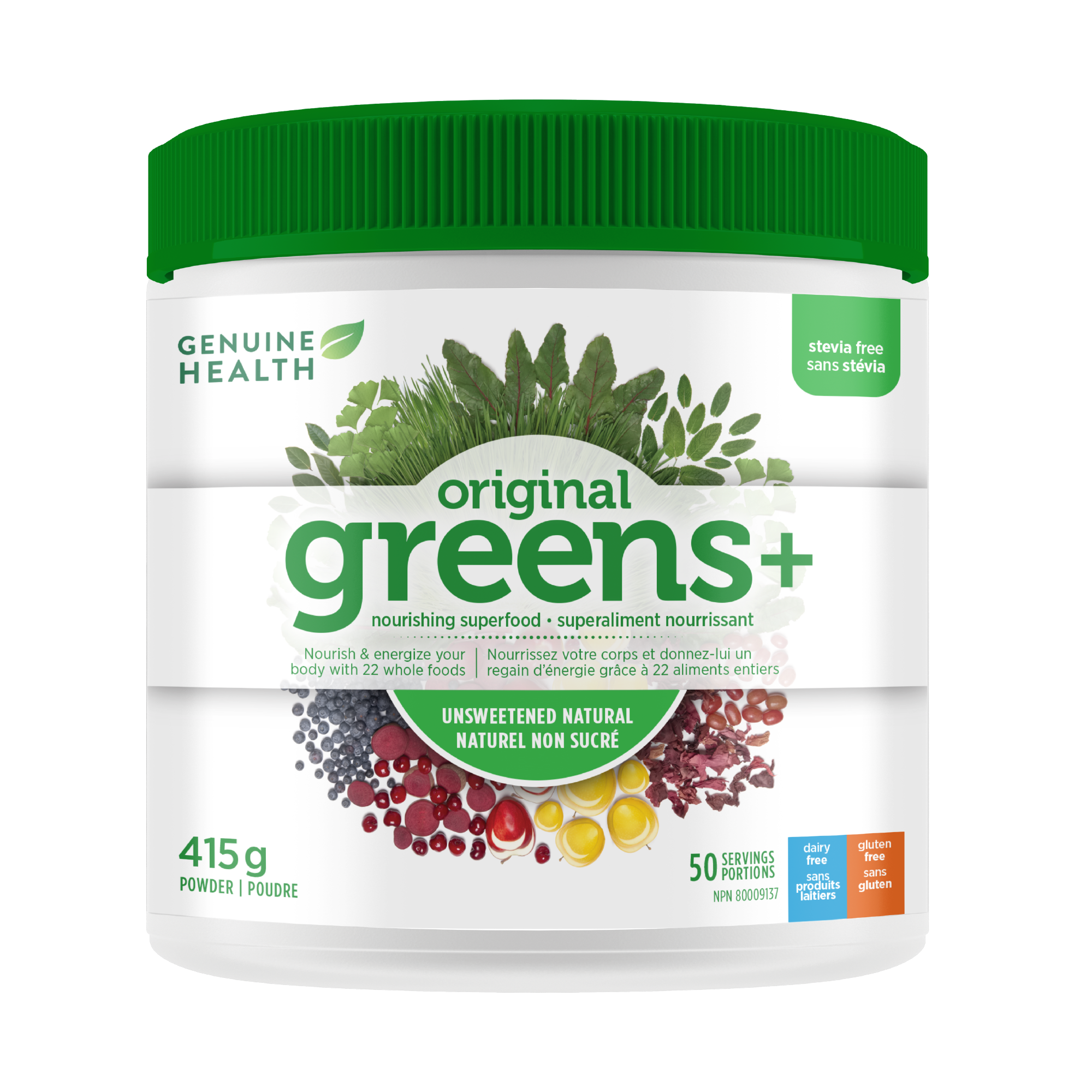Genuine Health Greens+ Unsweetened, Natural (Stevia-Free) 415g