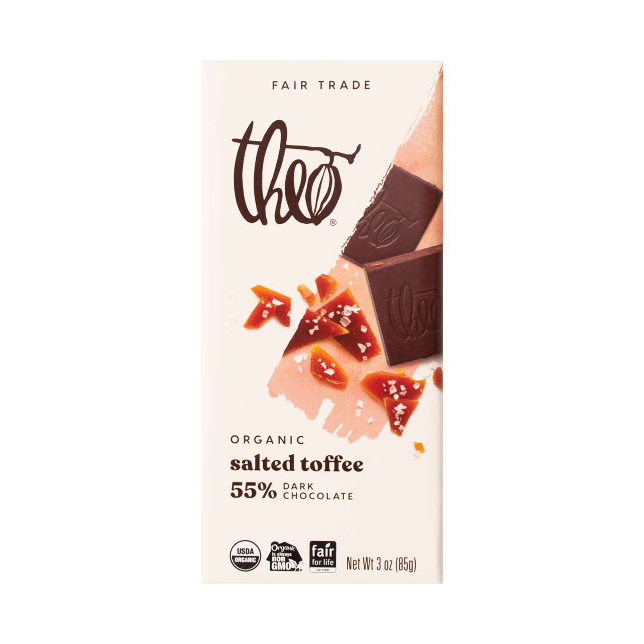 Theo Salted Toffee 55% Dark Chocolate Bar 85g