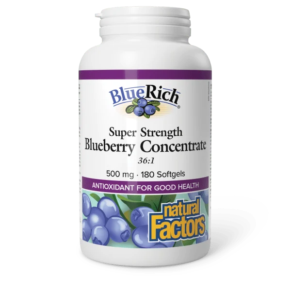 Natural Factors BlueRich Super Strength Blueberry Concentrate 36:1 500mg 180 Softgels
