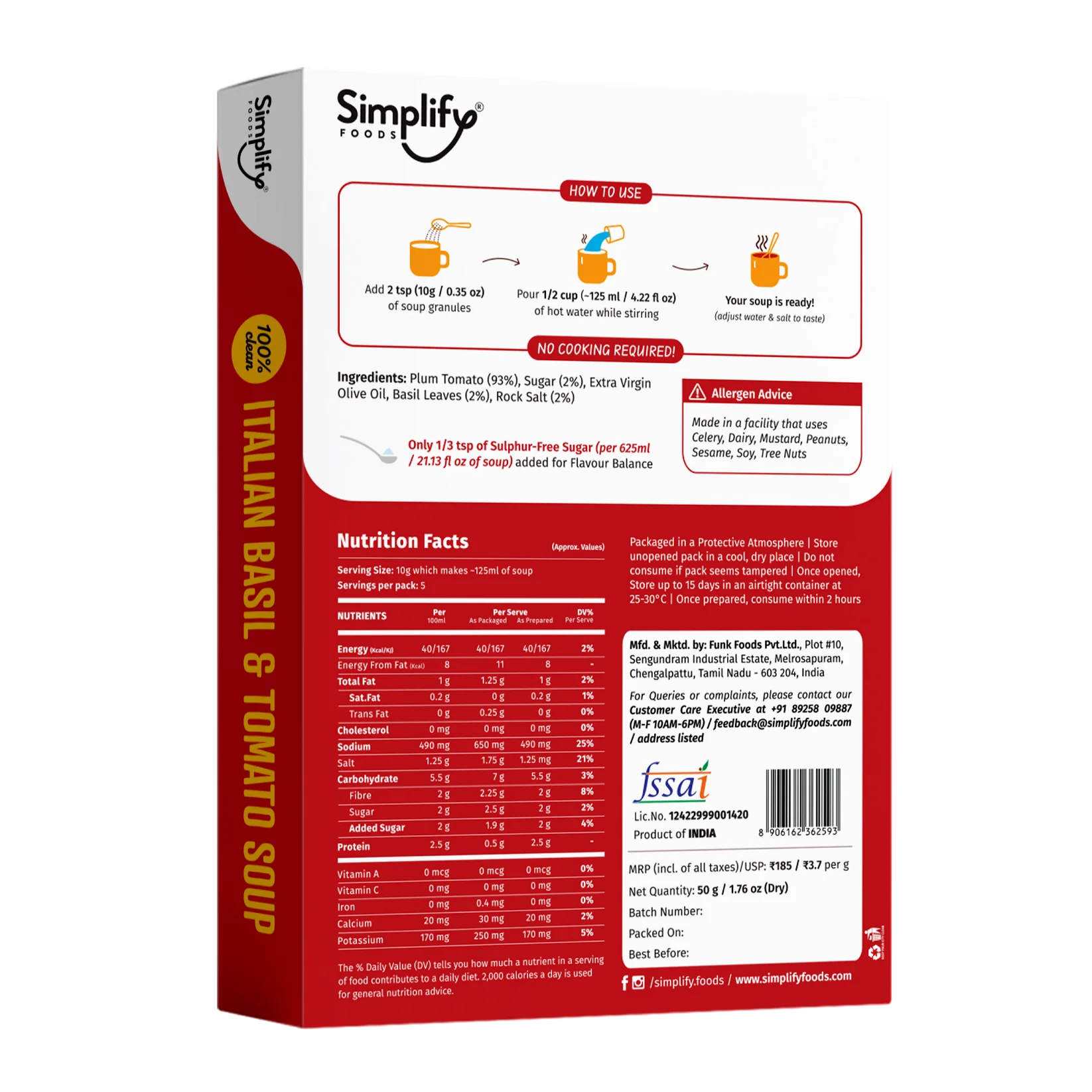 Simplify Foods Italian Basil & Tomato Soup Mix 40g