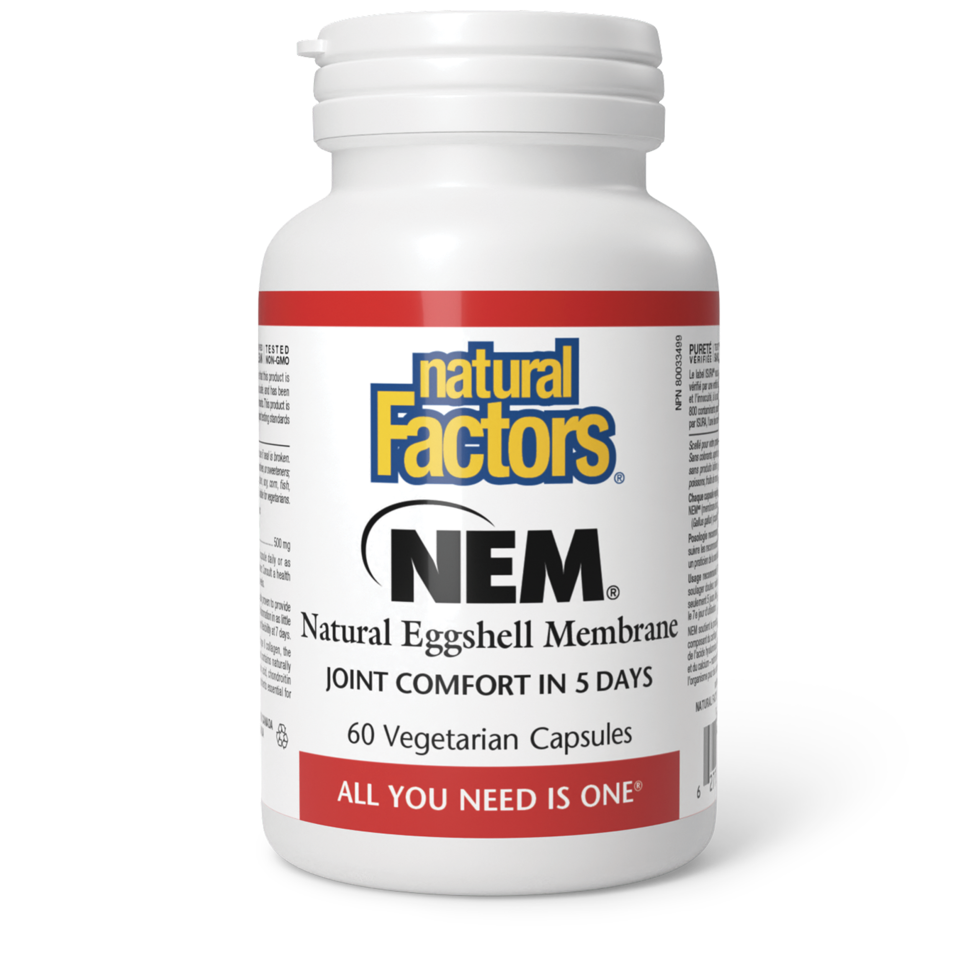 Natural Factors NEM Natural Eggshell Membrane 500mg 60 Vegetarian Capsules