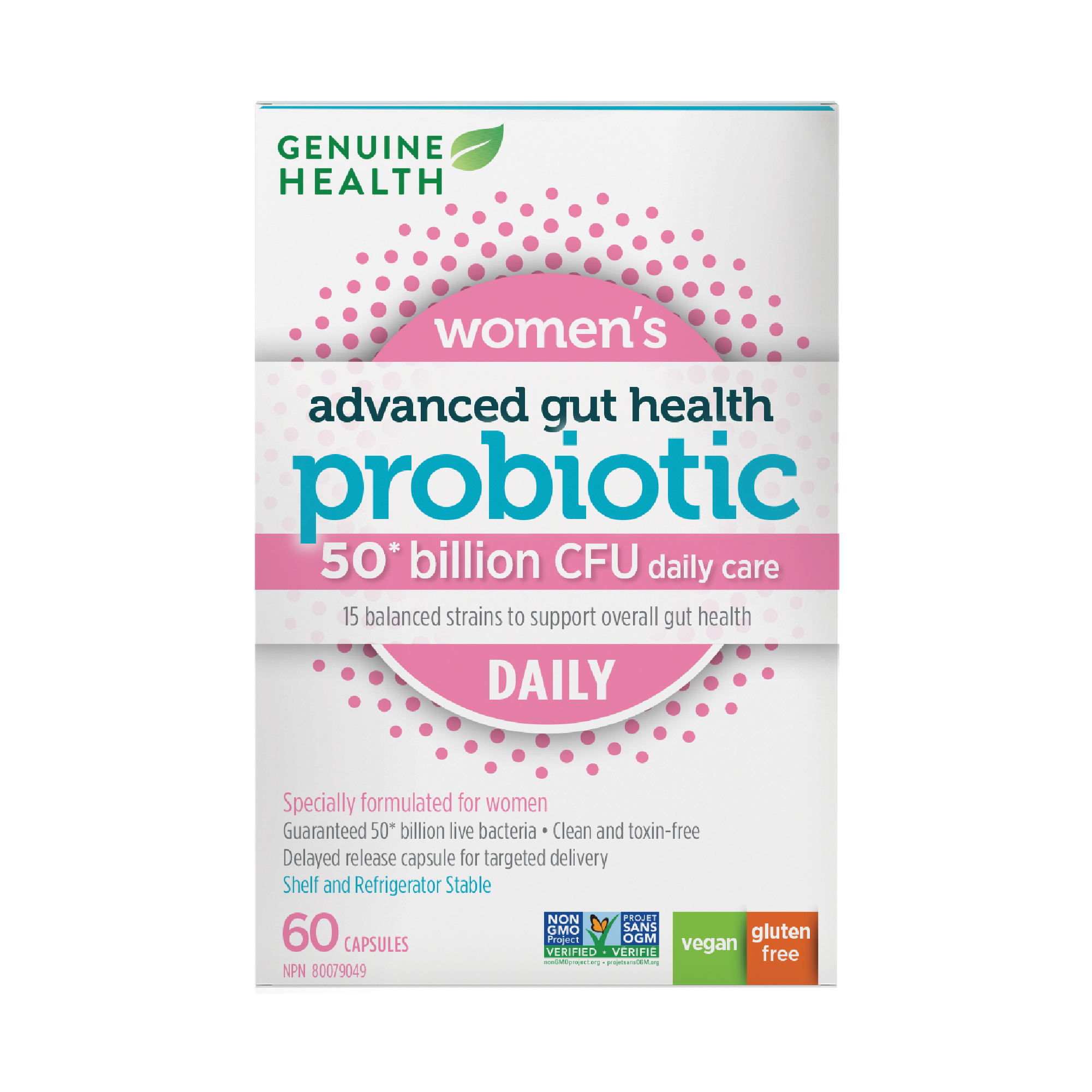 Genuine Health Adv. Gut Health Women's Daily Probiotics 50B 60 Vegan Capsules