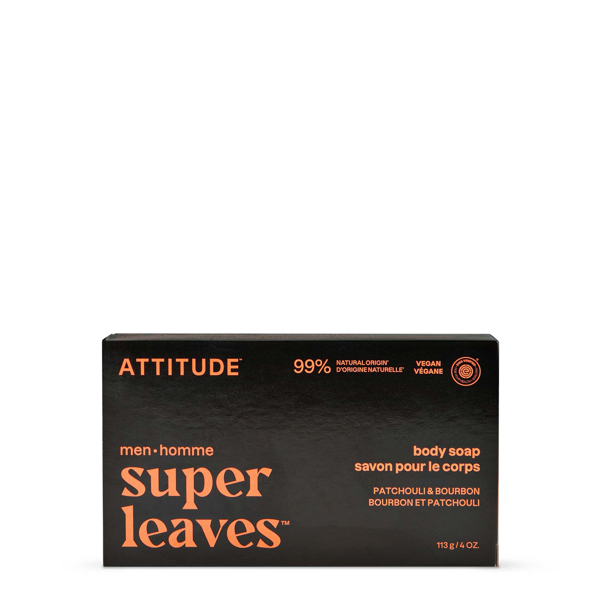 Attitude Patchouli & Bourbon Men's Body-Wash Bar Soap 113g