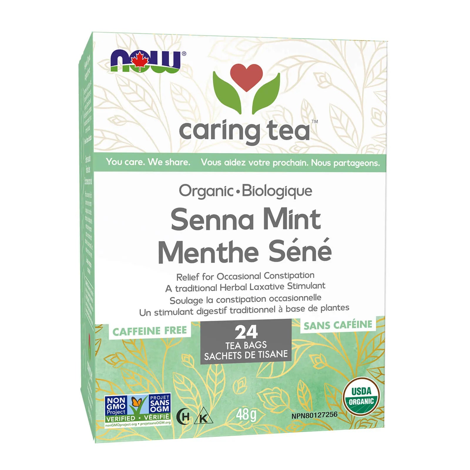 NOW Caring Tea Organic Senna Mint Tea 24 Tea Bags — Inside U
