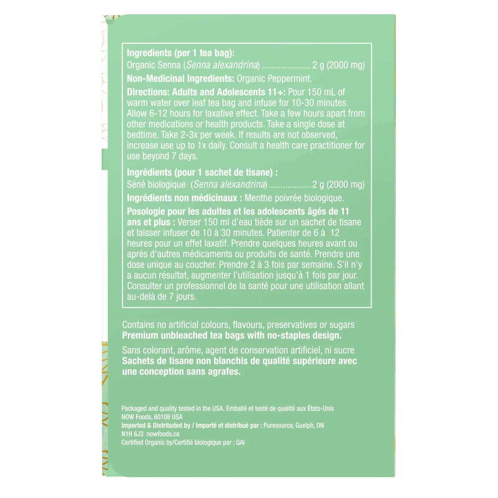 NOW Caring Tea Organic Senna Mint Tea 24 Tea Bags