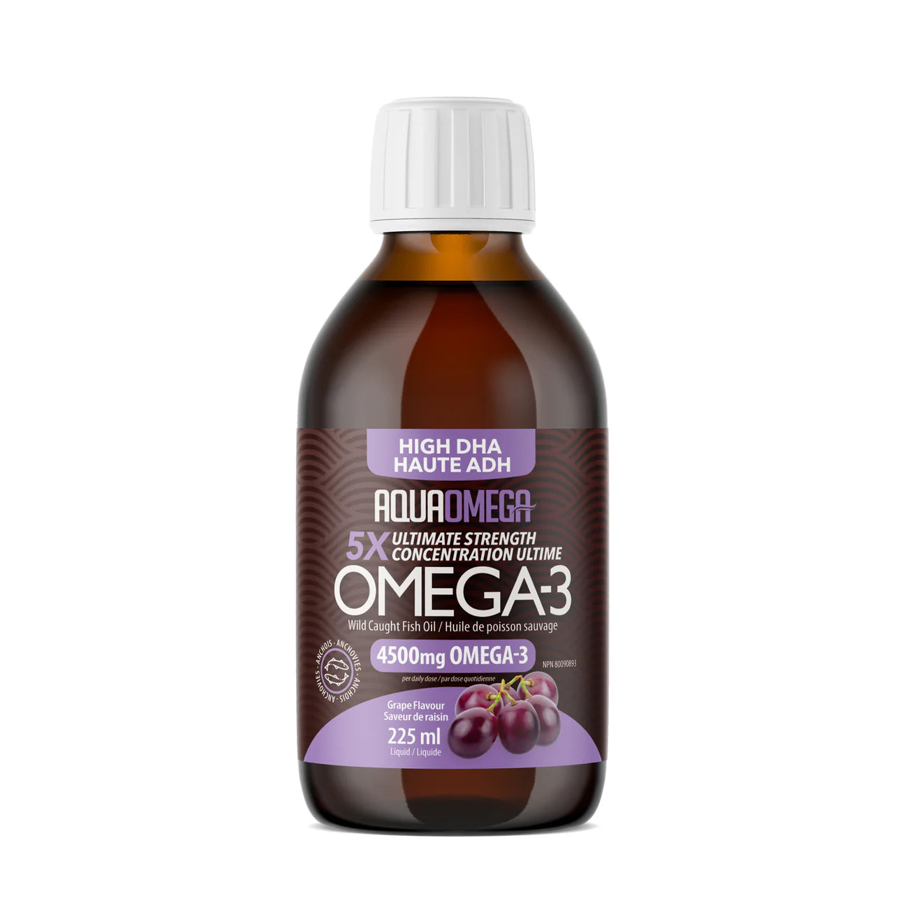 Aquaomega High DHA 5X Ultimate Strength Omega-3 Fish Oil Grape 225ml