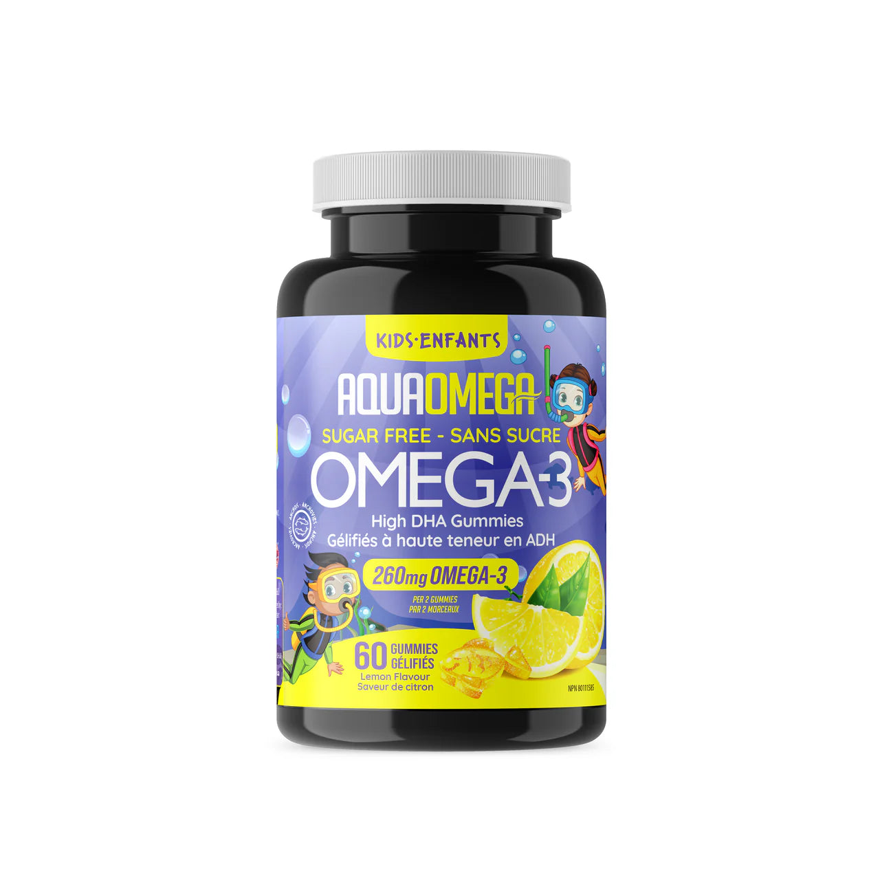 AquaOmega Kids High DHA Omega-3 Gummies 60 Lemon Gummies