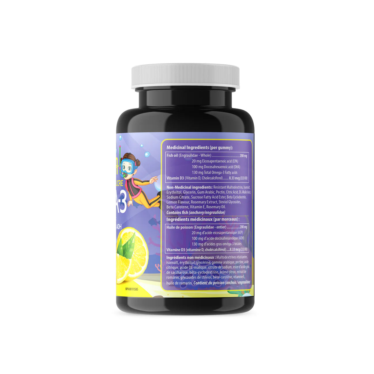 AquaOmega Kids High DHA Omega-3 Gummies 60 Lemon Gummies