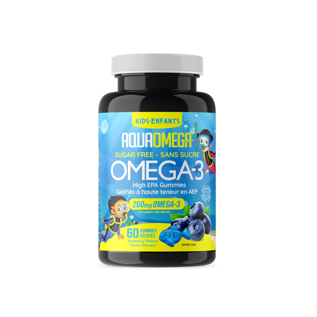 AquaOmega Kids High EPA Omega-3 Gummies 60 Blueberry Gummies