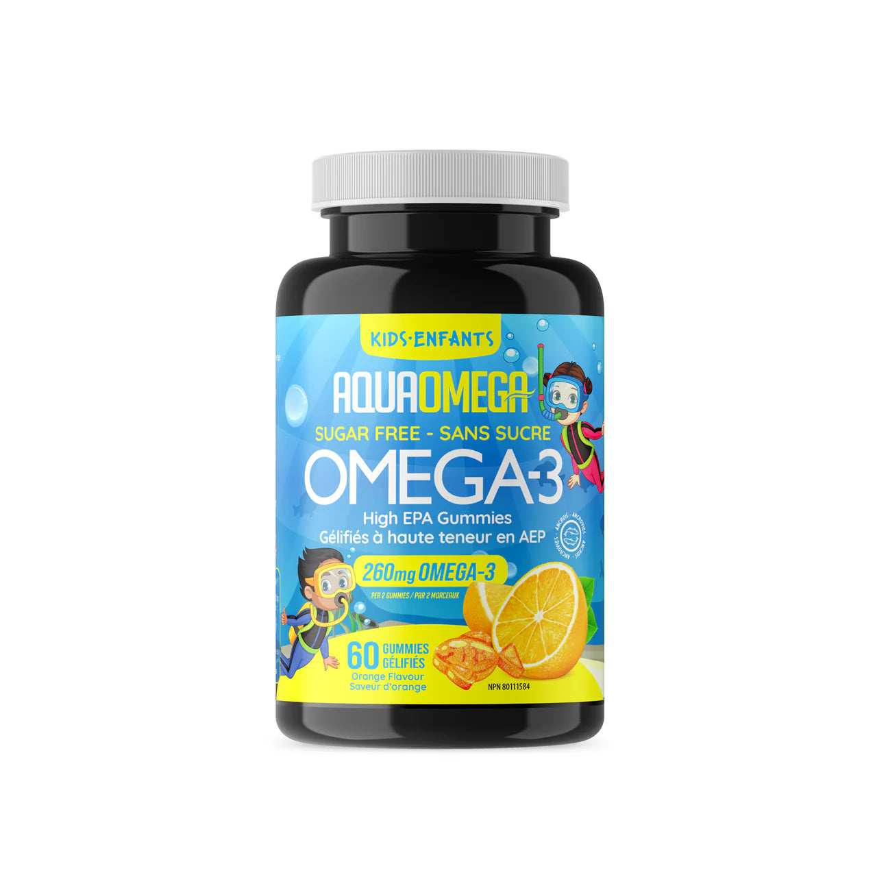 AquaOmega Kids High EPA Omega-3 Gummies 60 Orange Gummies
