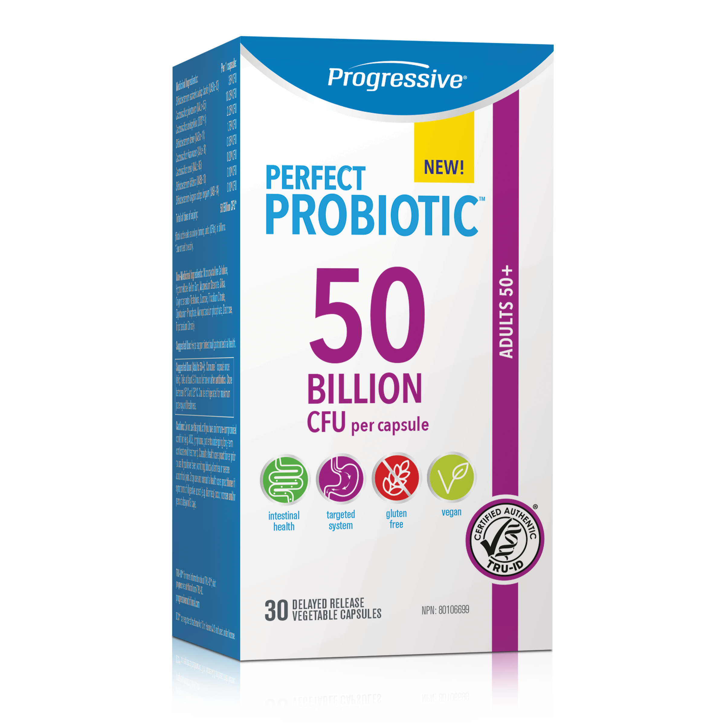 Progressive Perfect Probiotic Adults 50+ 50 Billion 30 DR Vegetarian Capsules