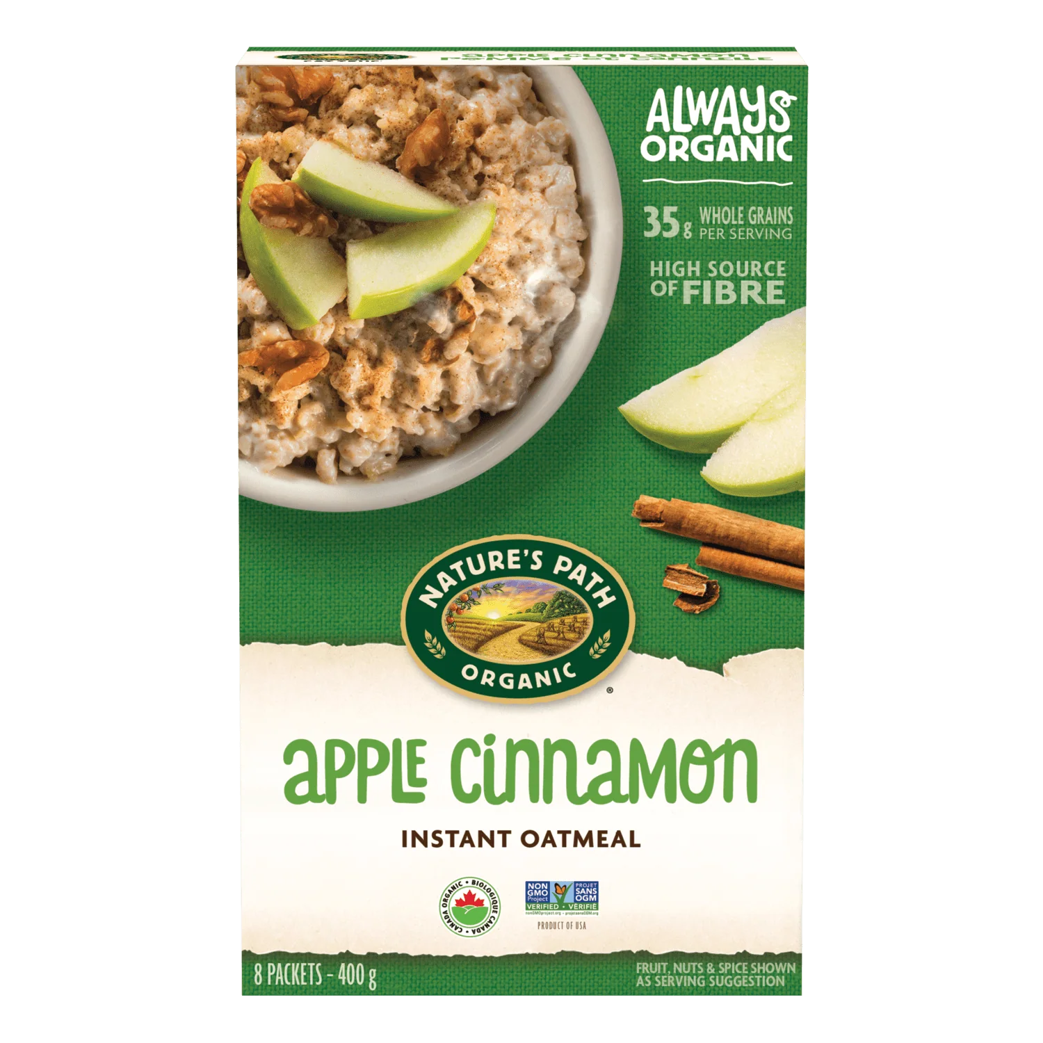 Nature's Path Organic Apple Cinnamon Instant Hot Oatmeal 8 Packets 400g
