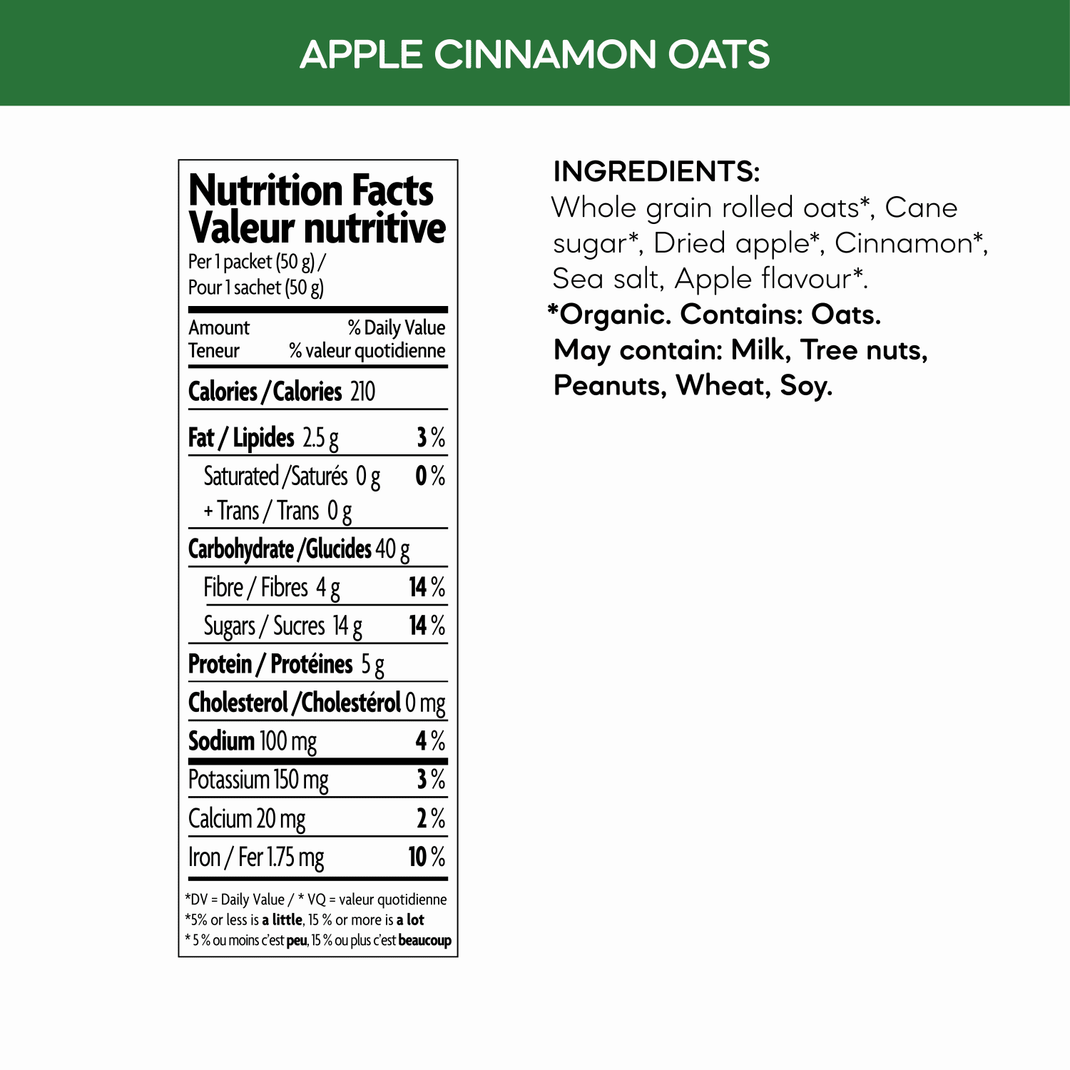 Nature's Path Organic Apple Cinnamon Instant Hot Oatmeal 8 Packets 400g