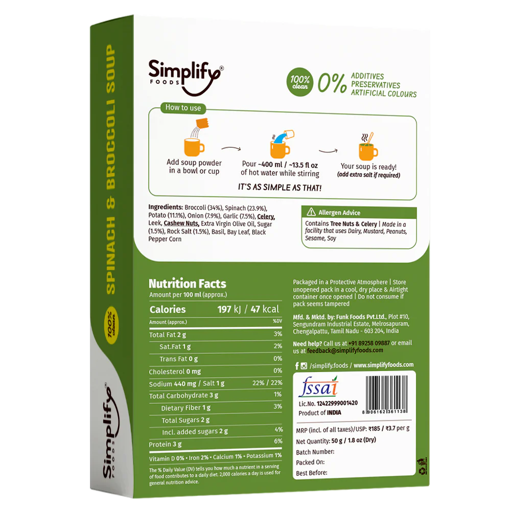 Simplify Foods Spinach & Broccoli Soup Mix 40g
