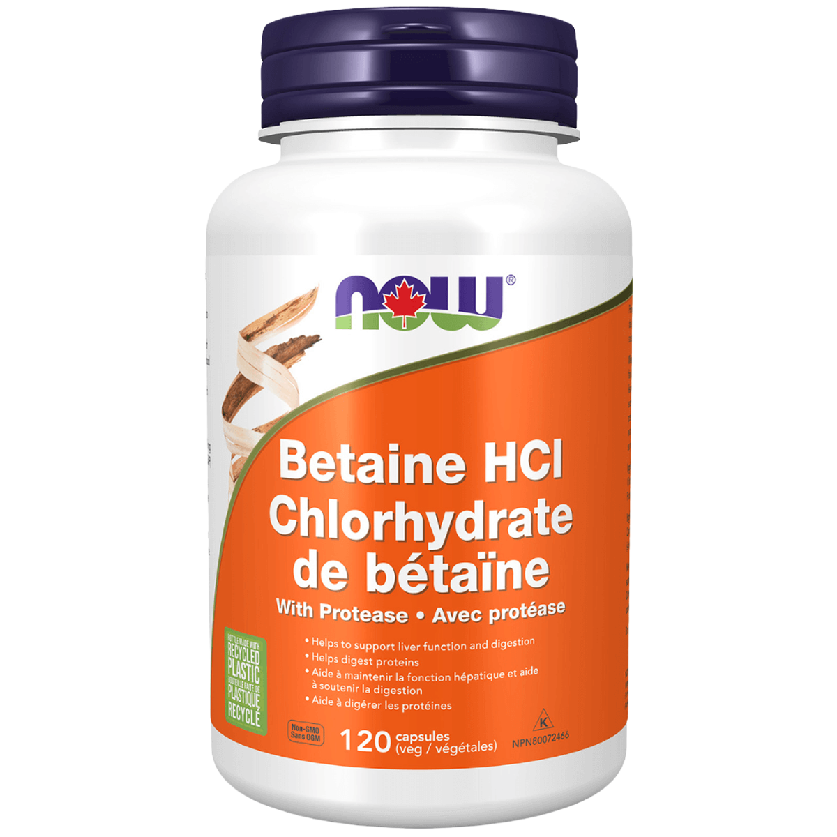 NOW Betaine HCL With Pespin 120 Capsules
