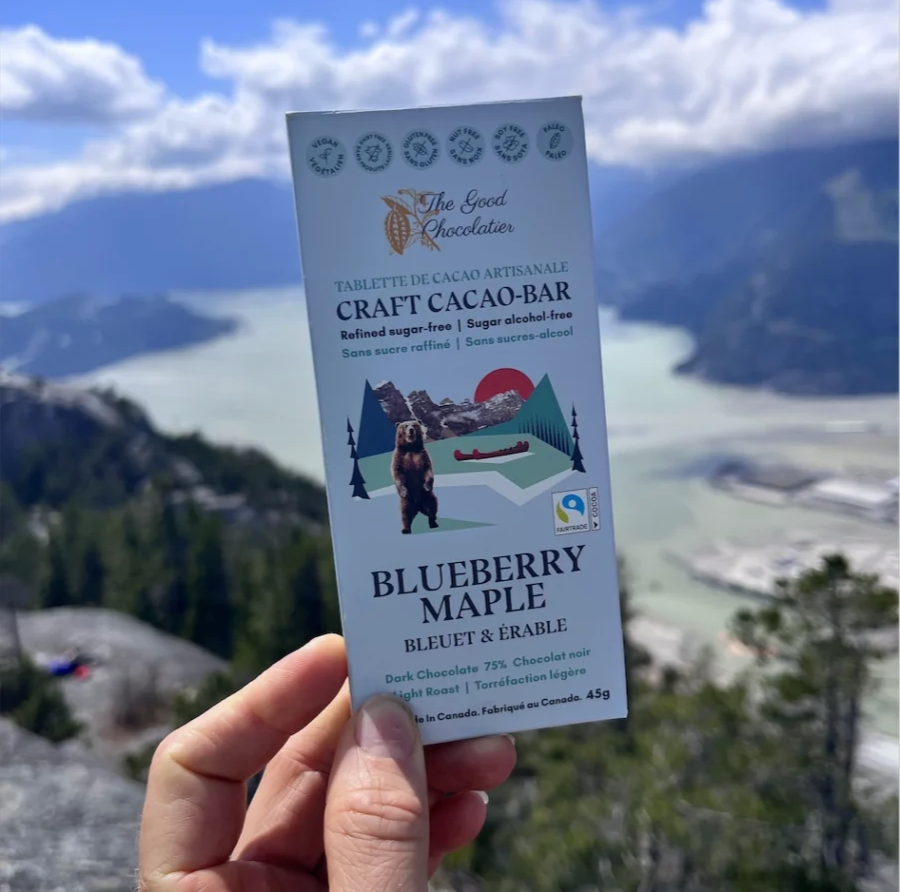 The Good Chocolatier Blueberry Maple 75% Dark Chocolate Bar 45g