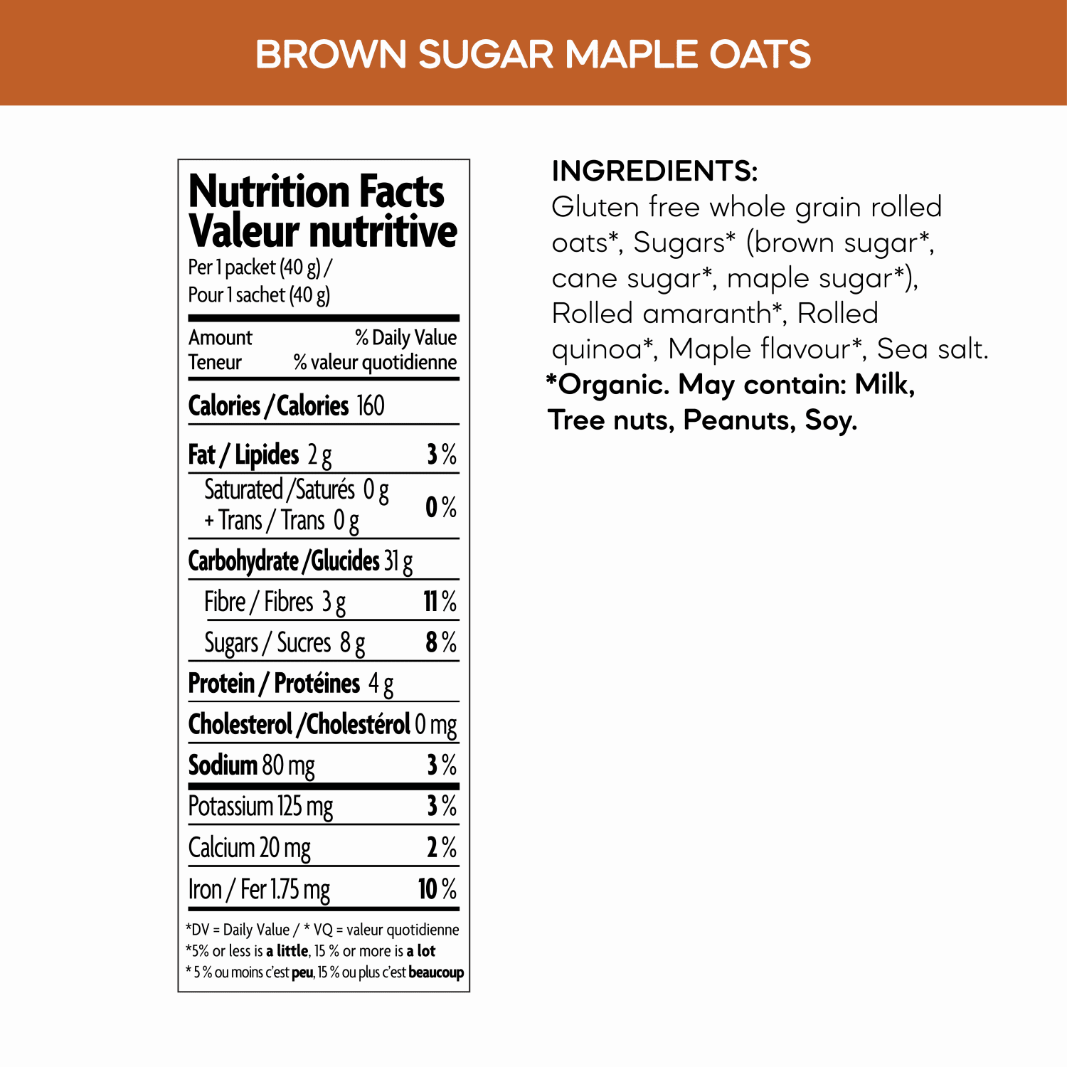 Nature's Path Organic Brown Sugar Maple Instant Hot Oatmeal 8 Packets 400g