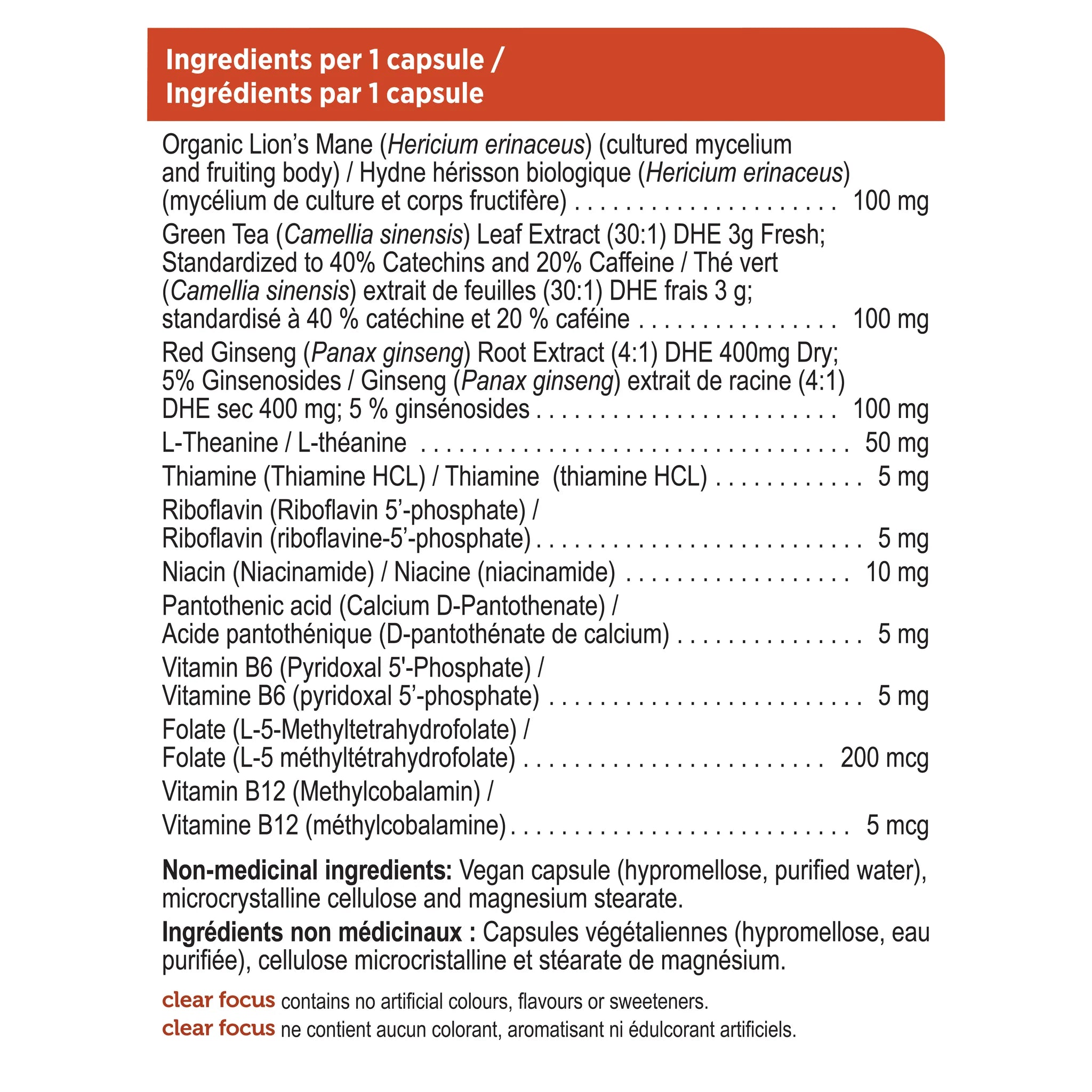 Genuine Health Clear Focus with Lion's Mane Mushroom 60 Vegetarian Capsules