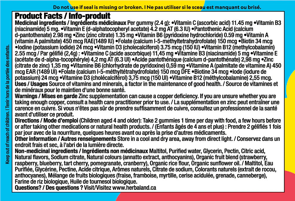 Herbaland Sugar-Free Multivitamin for Kids 60 Gummies