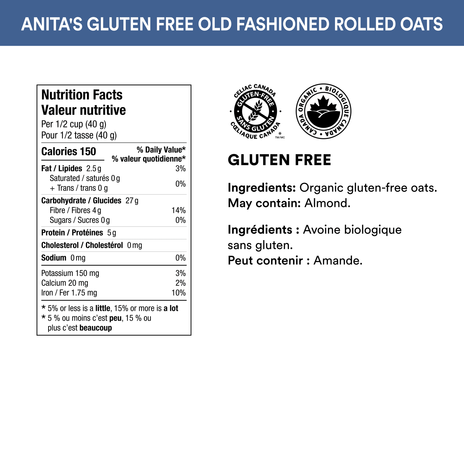 Anita's Organic Mill Organic GF Old Fashioned Rolled Oats 900g