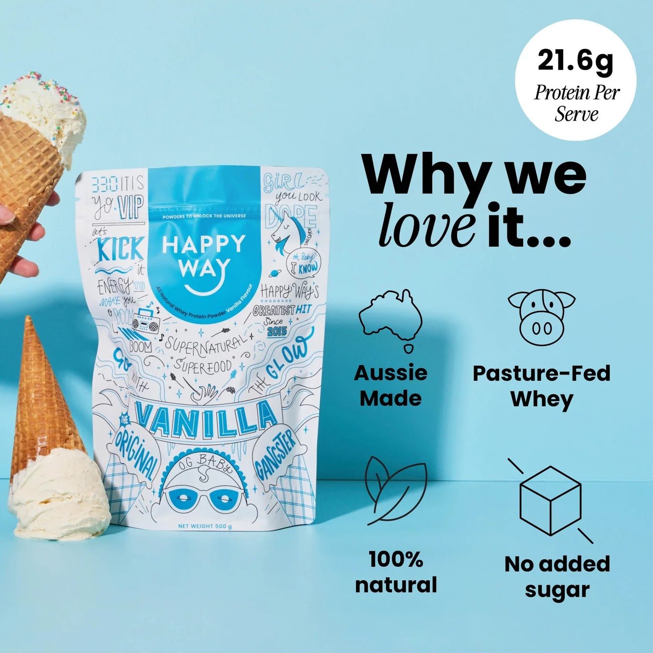 Happy Way Vanilla Whey Protein Powder 60g