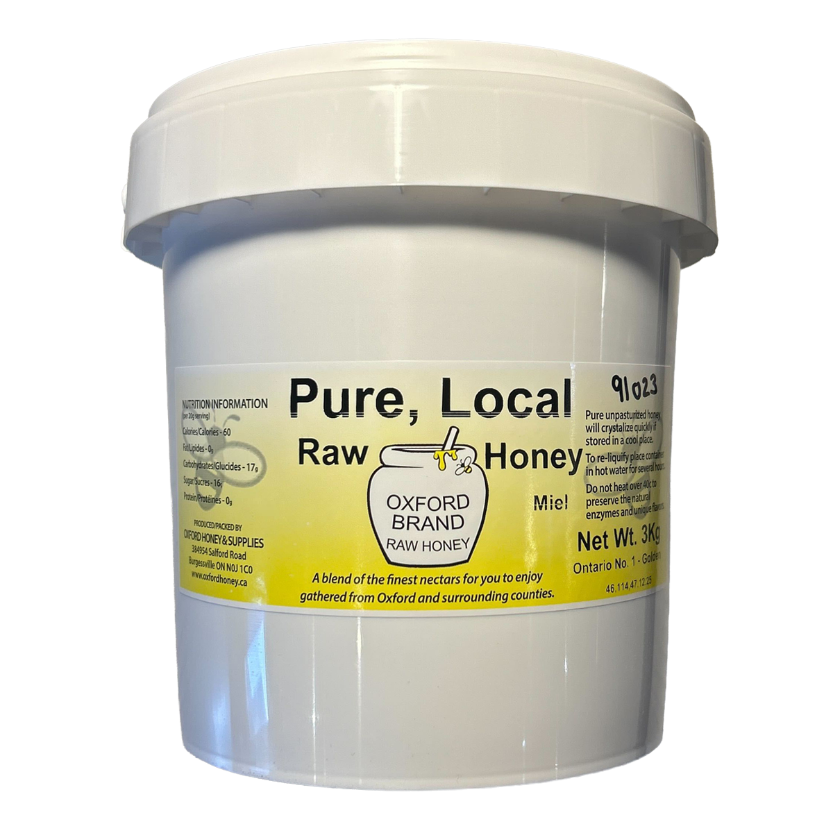 Oxford Honey Unpasteurized Liquid Honey Pail 3Kg