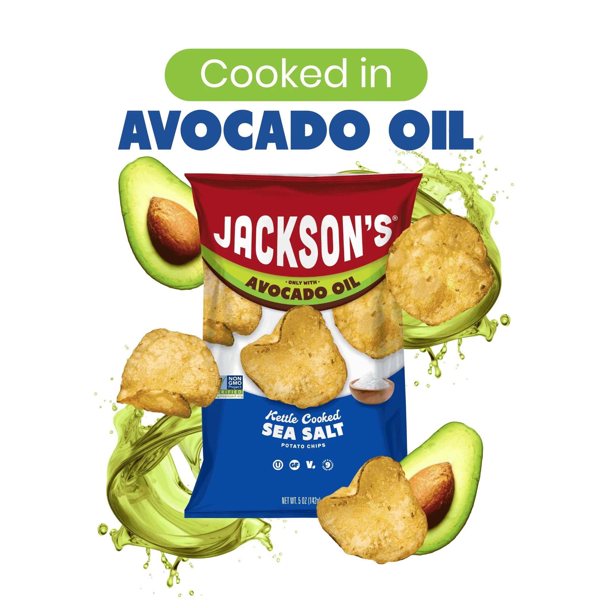 Jackson's Avocado Oil Kettle Cooked Potato Chips Sea Salt 142g