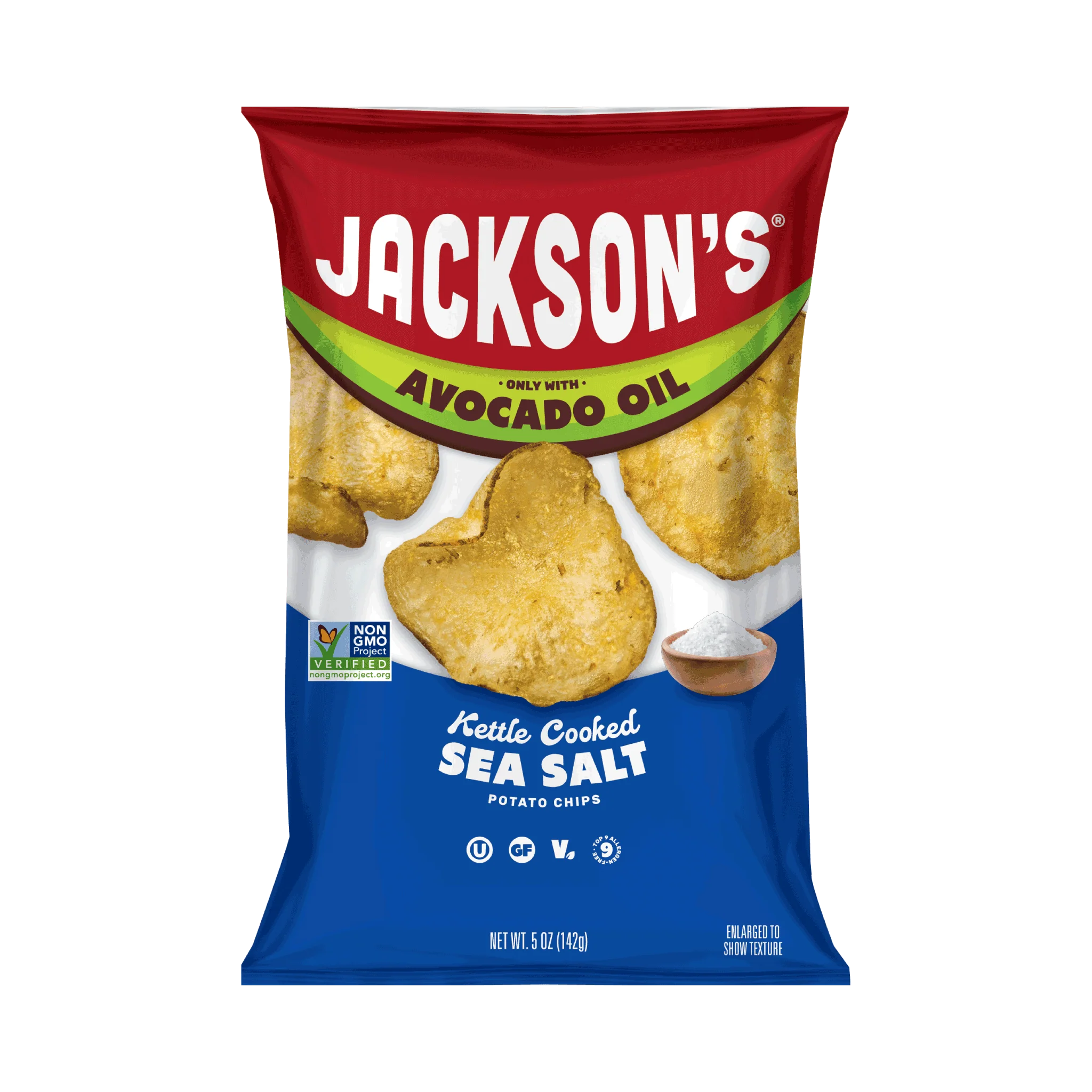 Jackson's Avocado Oil Kettle Cooked Potato Chips Sea Salt 142g