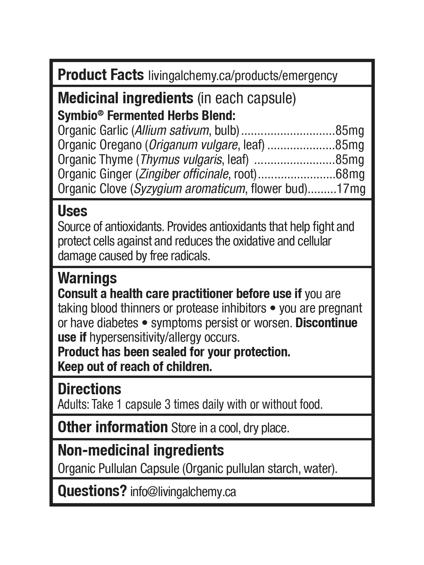Living Alchemy Defense Emergency 30 Vegetarian Capsules