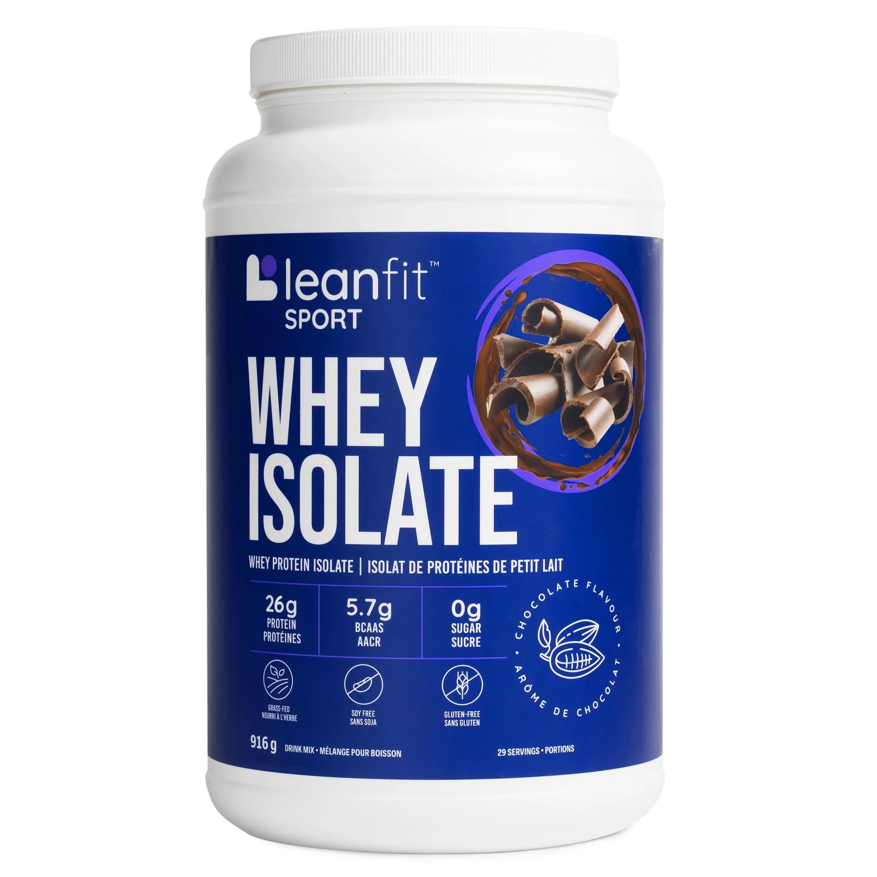 LeanFit Sport Grass-Fed Whey Protein Isolate Chocolate 916g